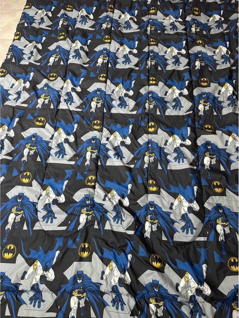VTG 1991 Batman Twin Comforter Bedding DC Comics Blue Black Geometric Retro Y2K